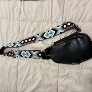 Black Crossbody Bag with Patterned Strap
